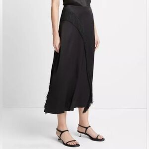 Vince Black Fringe Draped Asymmetric Skirt NWT